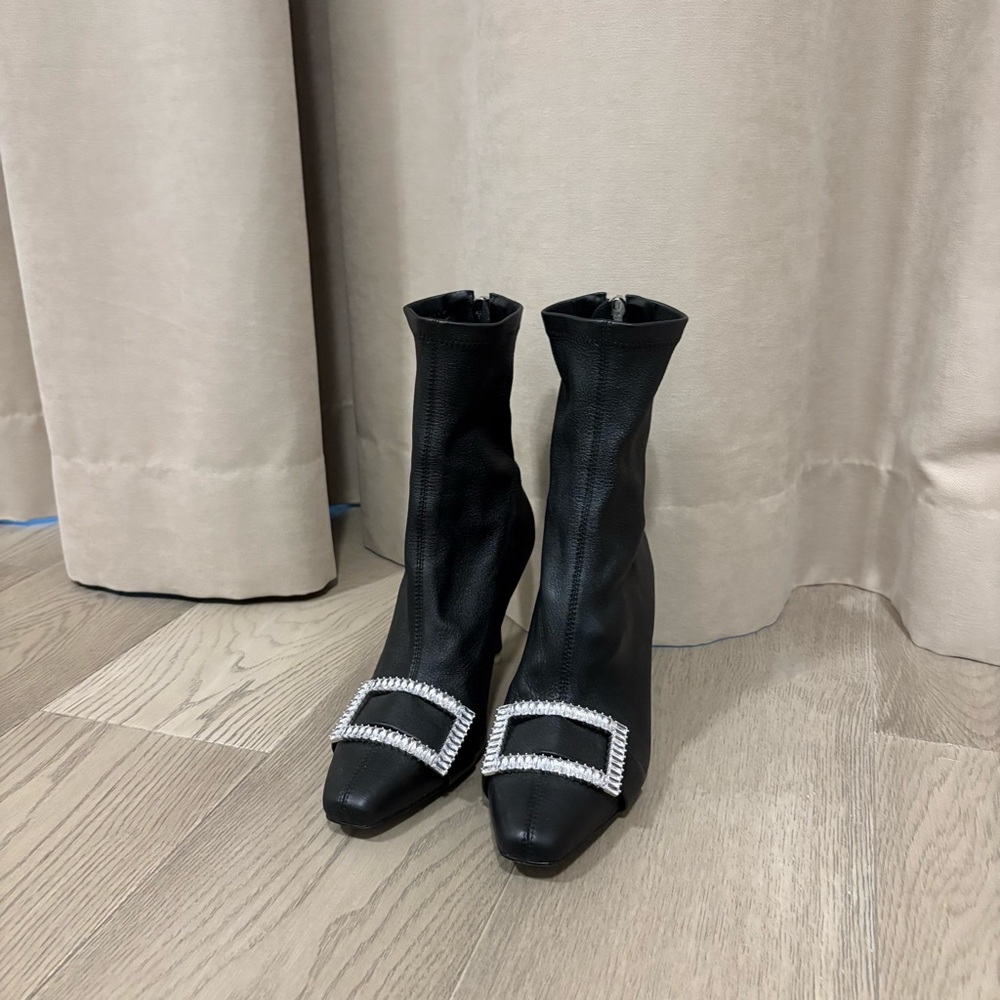 Black Suede Studio Boots with Sparkle Detail